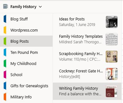 A screen capture showing the index of Notepad and titles of individual pages.